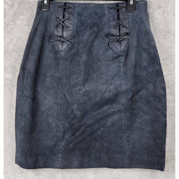 Silverleaf Dresses & Skirts - Silverleaf Skirt Womens Size 9/10 Black Suede Leather Lace Up Retro Mini Vintage